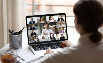 woman video conferencing on laptop