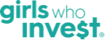 The image shows the logo for "Girls Who Invest," with the text in teal lowercase letters.